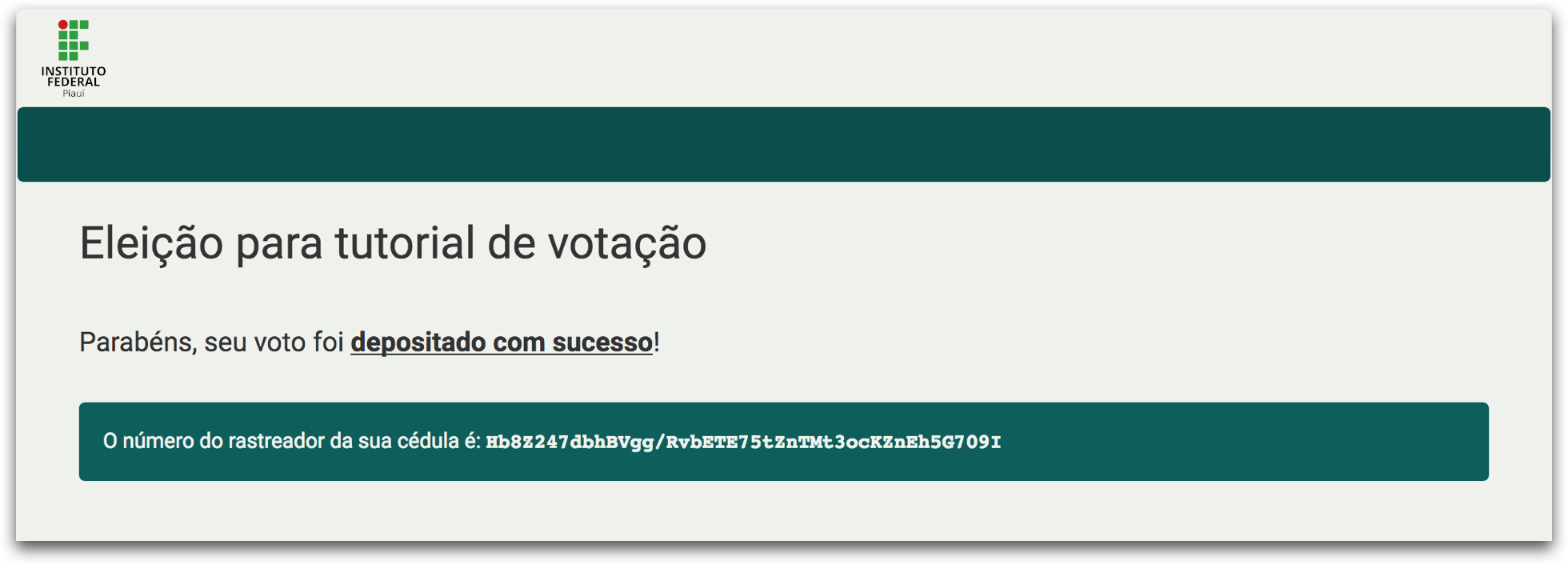 Tela final - voto depositado com sucesso Voto depositado com sucesso